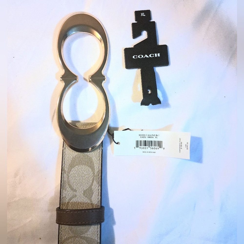 Coach Signature Buckle Belt 38mm Size XL in Beige